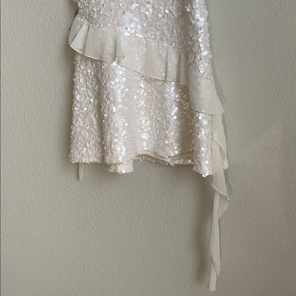 Zara Sequin Ruffle Solid Oyster White Mini Dress 8306/732 Sparkle Size XS - Picture 6 of 13
